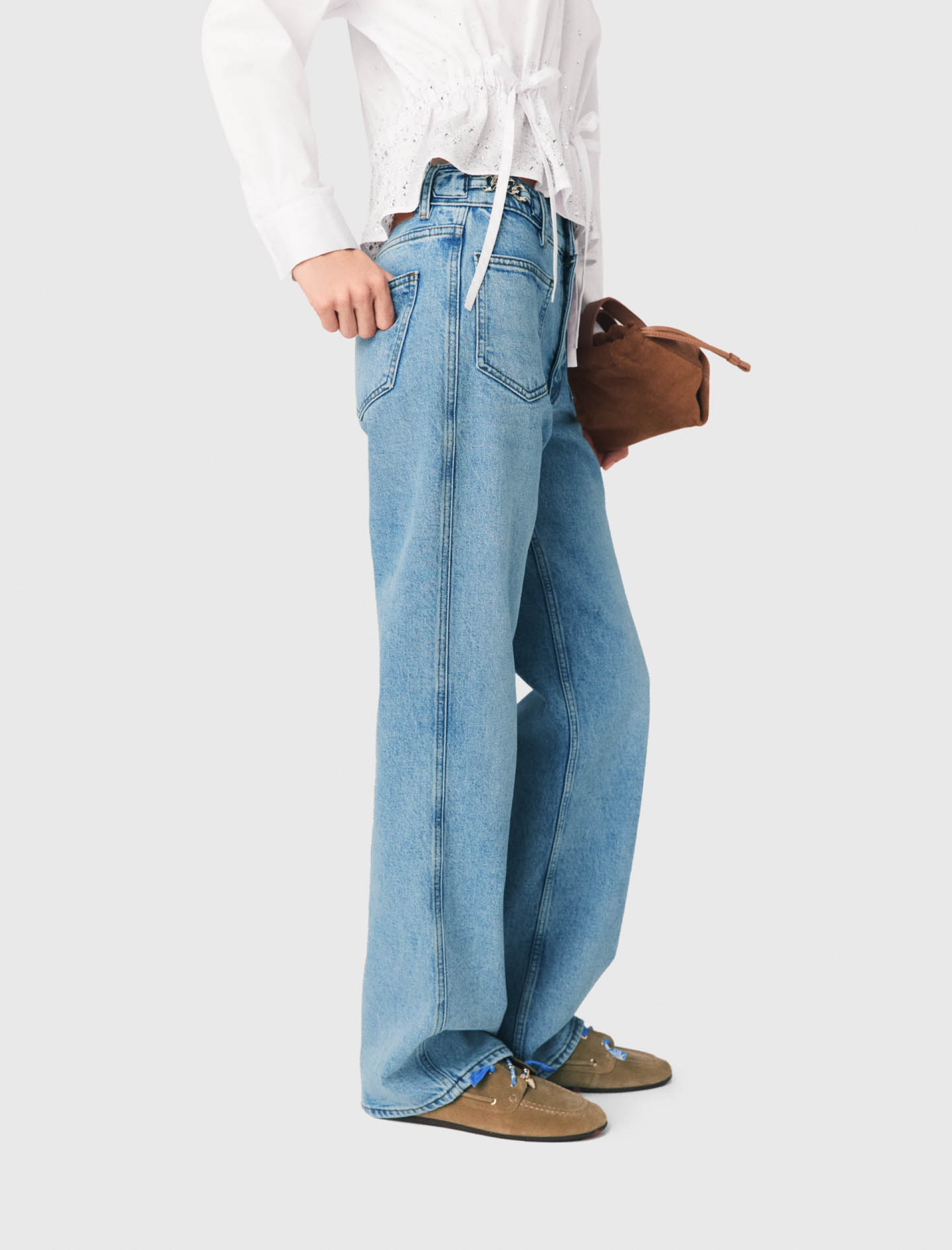 Женские прямые джинсы с цепочками