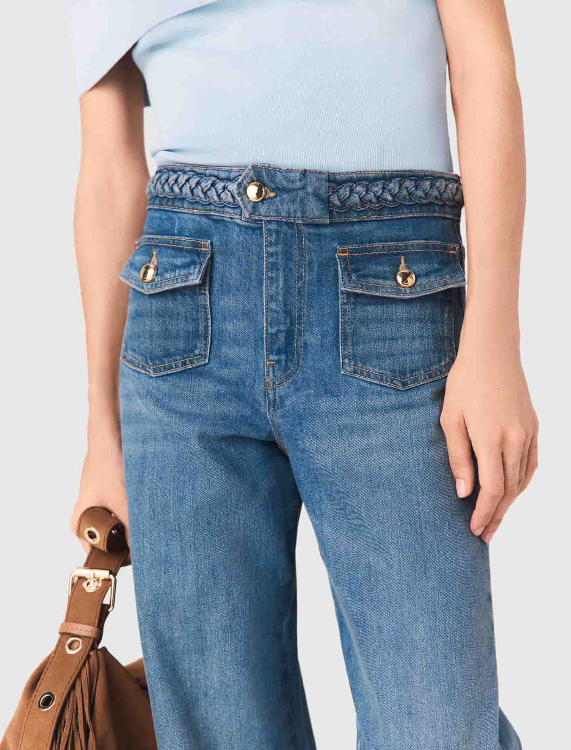 Женские широкие джинсы с плетеной отделкой