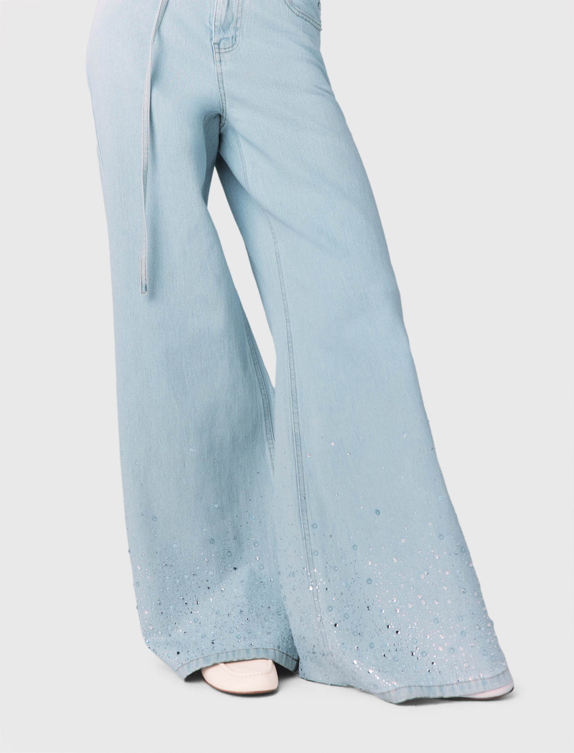 Женские широкие джинсы со стразами Женские широкие джинсы со стразами