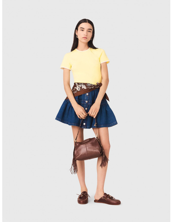 Жіночий жовтий топ з вирізом на спині