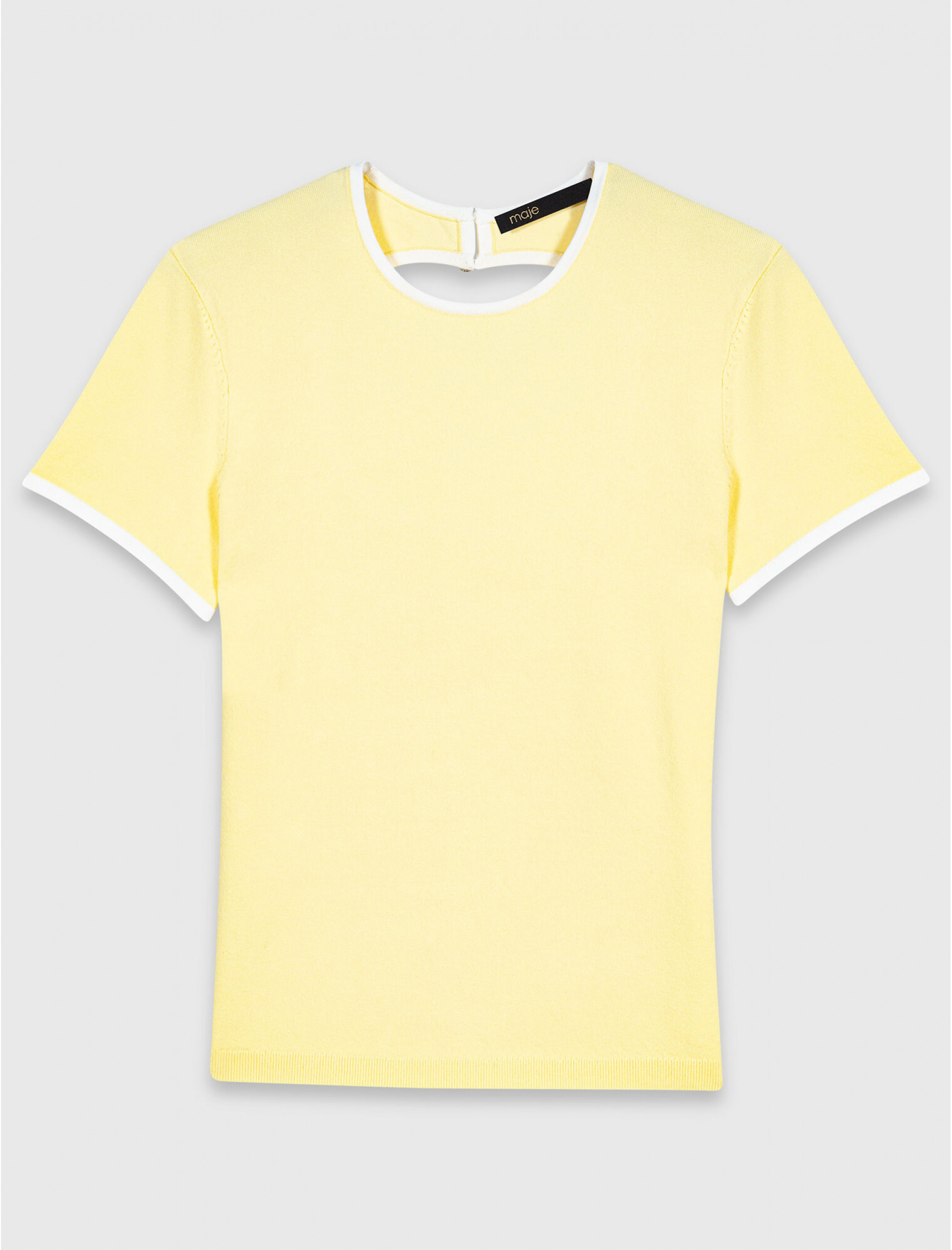 Женский желтый топ с вырезом на спине Женский желтый топ с вырезом на спине