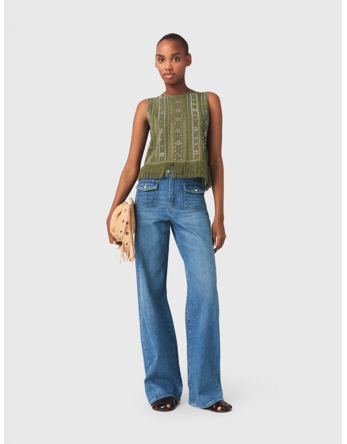 Жіночий топ зі стразами та бахромою