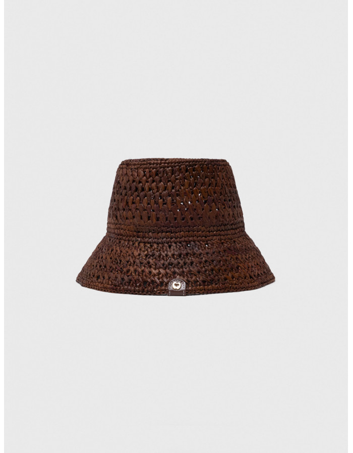 Женская коричневая плетеная панама
