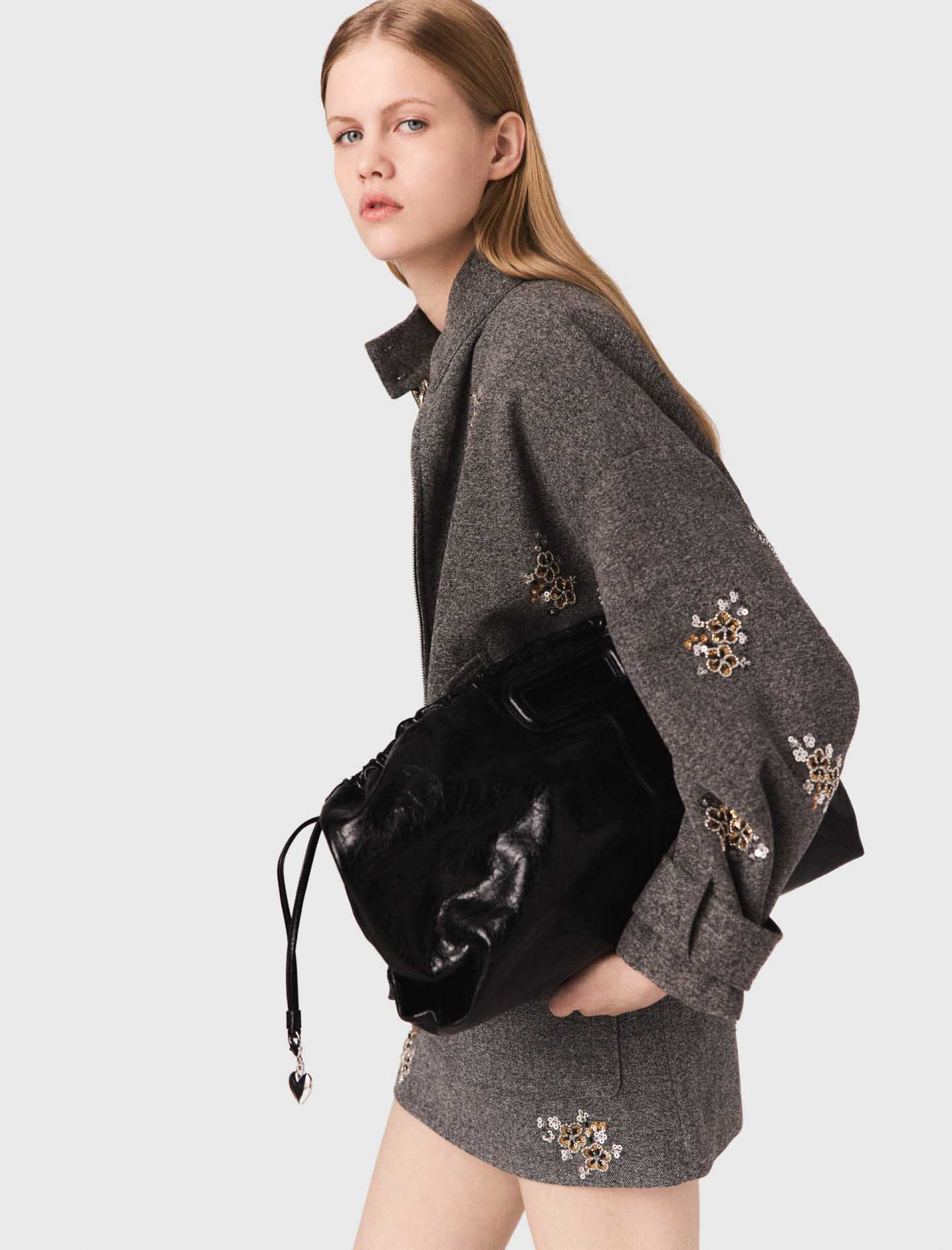 Женская серая куртка-бомбер с вышивкой