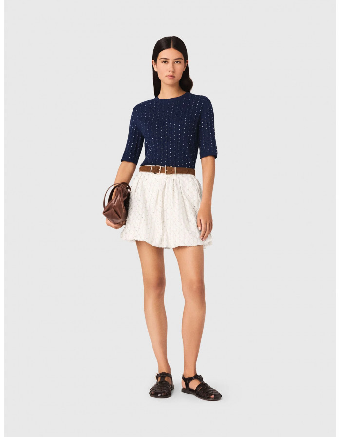 Женский синий джемпер со стразами