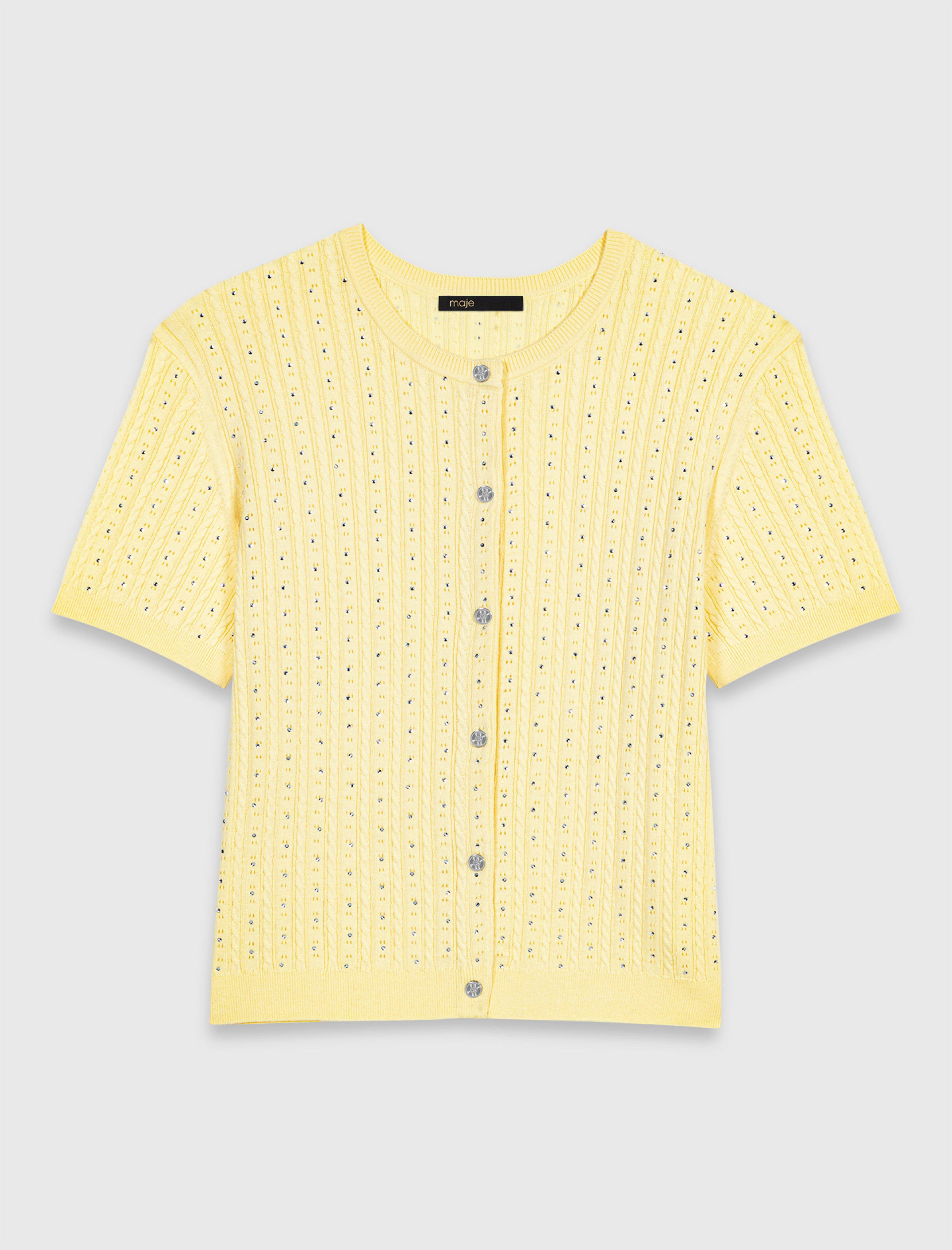 Жіночий кардиган з короткими рукавами та стразами