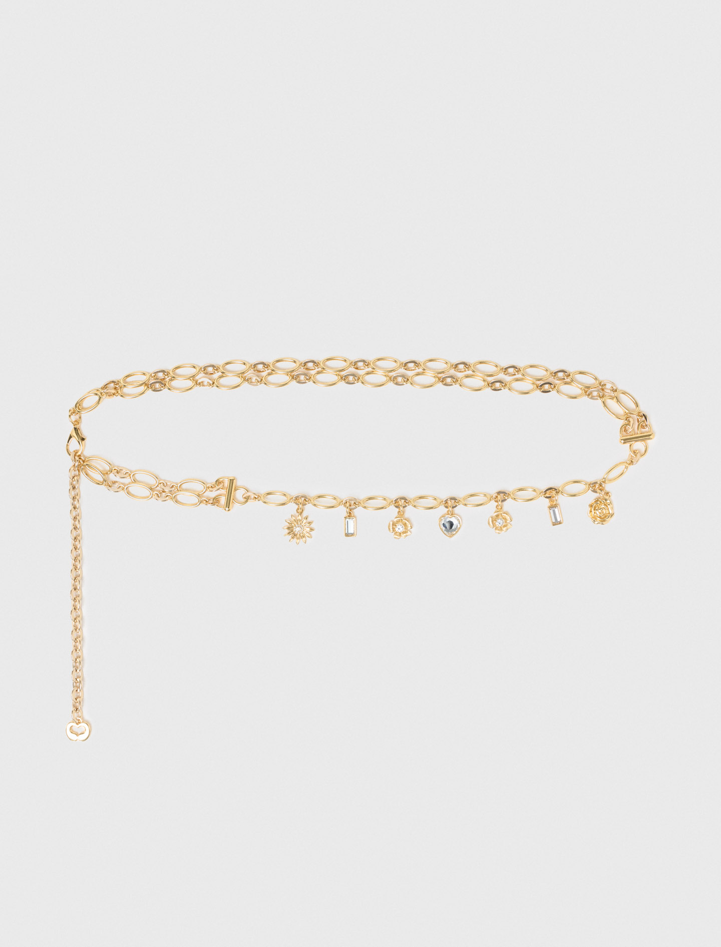 Женский ремень с двойной цепочкой и подвесками