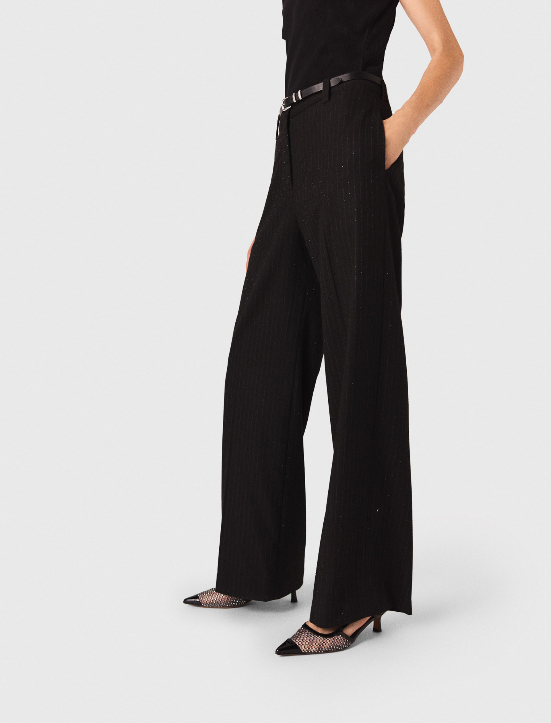 Женские брюки в полоску со стразами