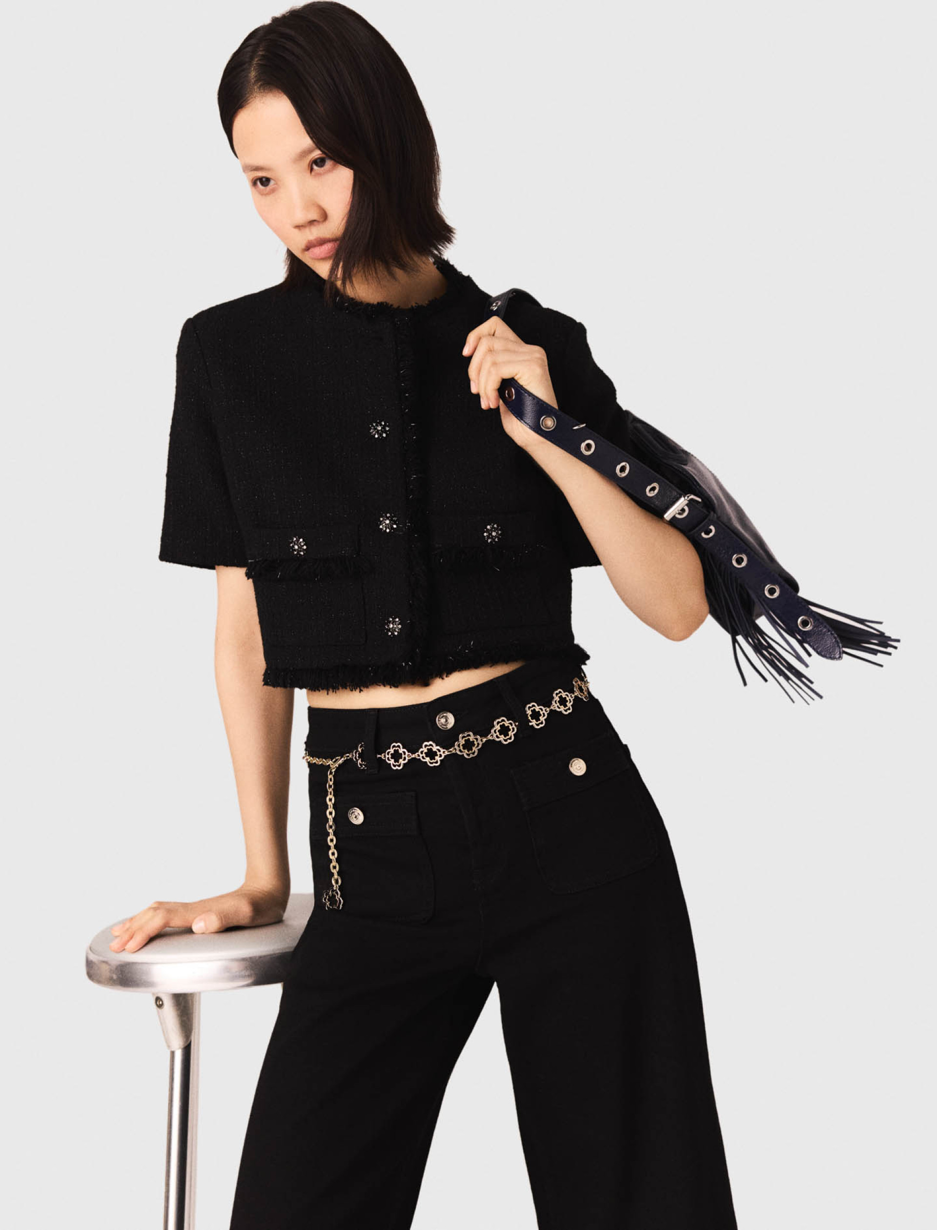 Женский блестящий твидовый жакет Женский блестящий твидовый жакет