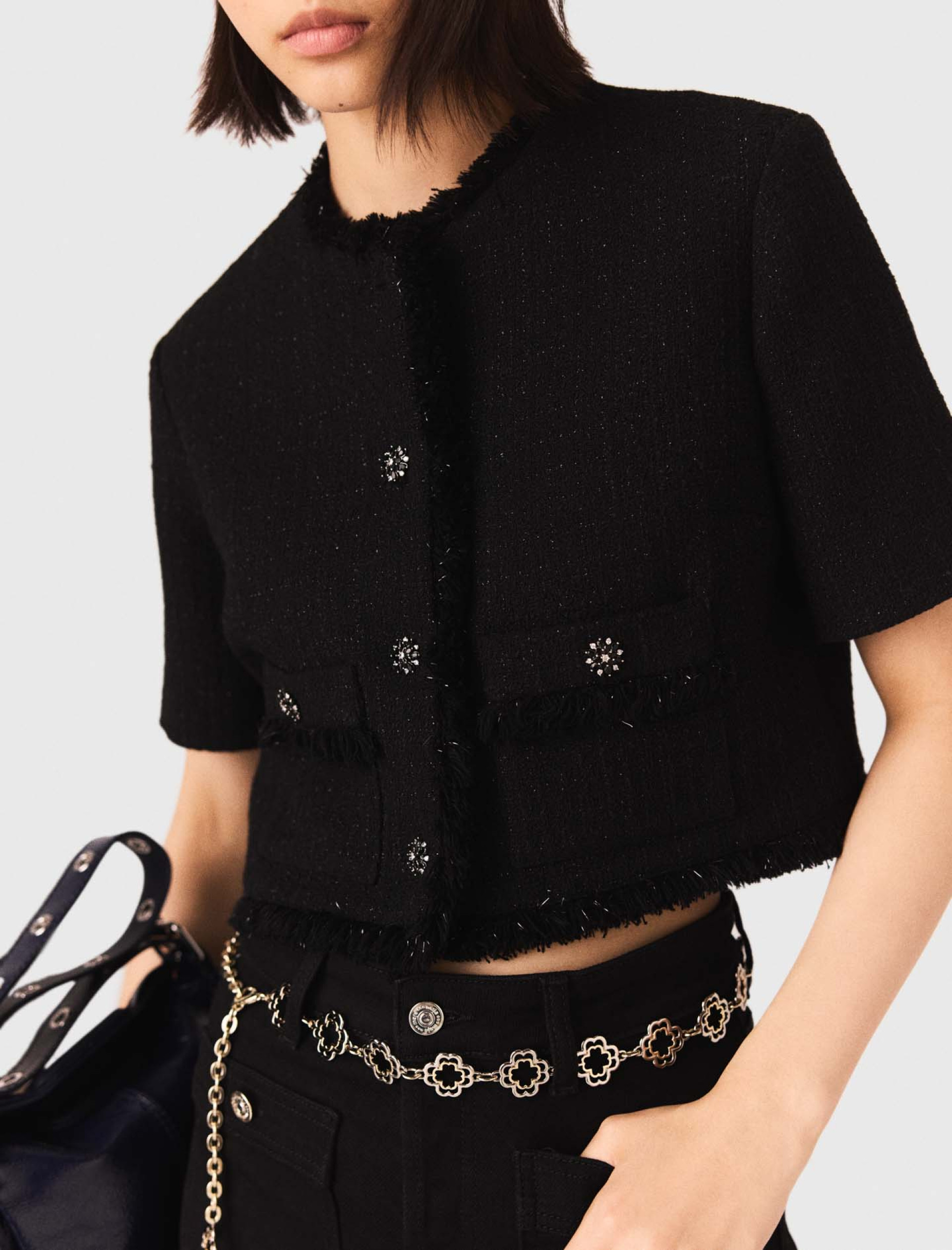 Женский блестящий твидовый жакет Женский блестящий твидовый жакет