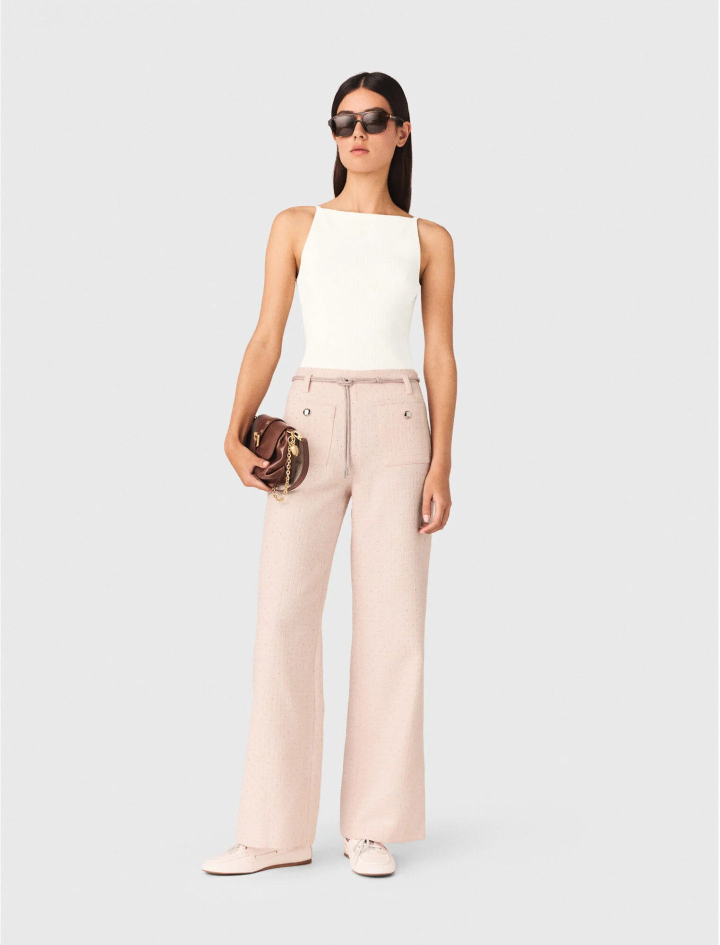 Женские розовые твидовые брюки