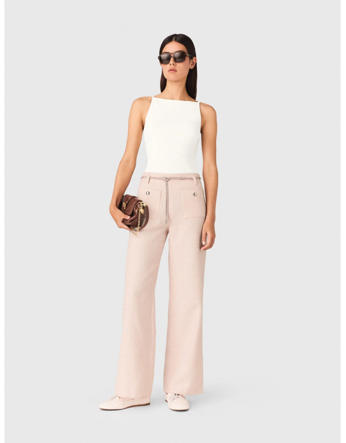 Женские розовые твидовые брюки