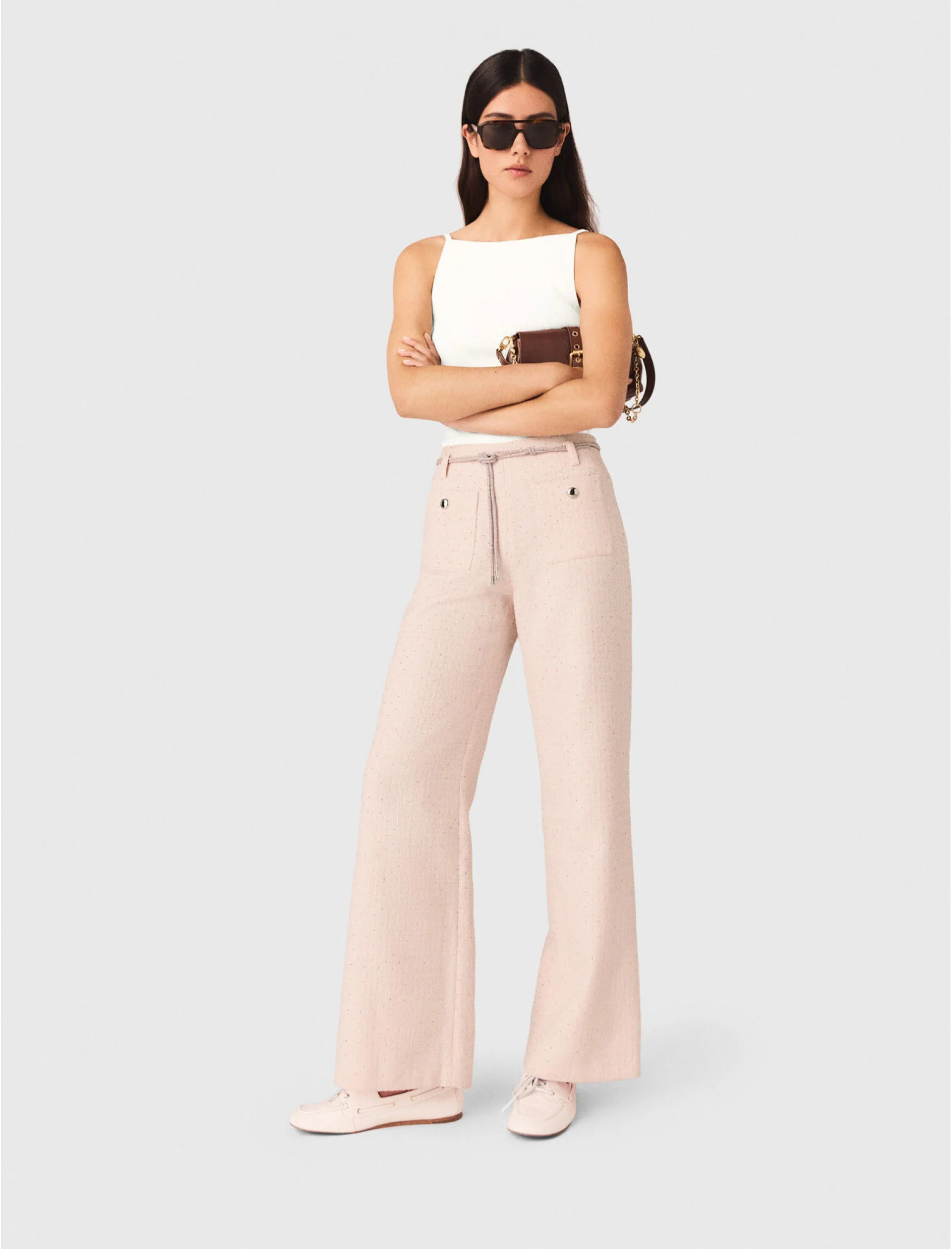 Женские розовые твидовые брюки