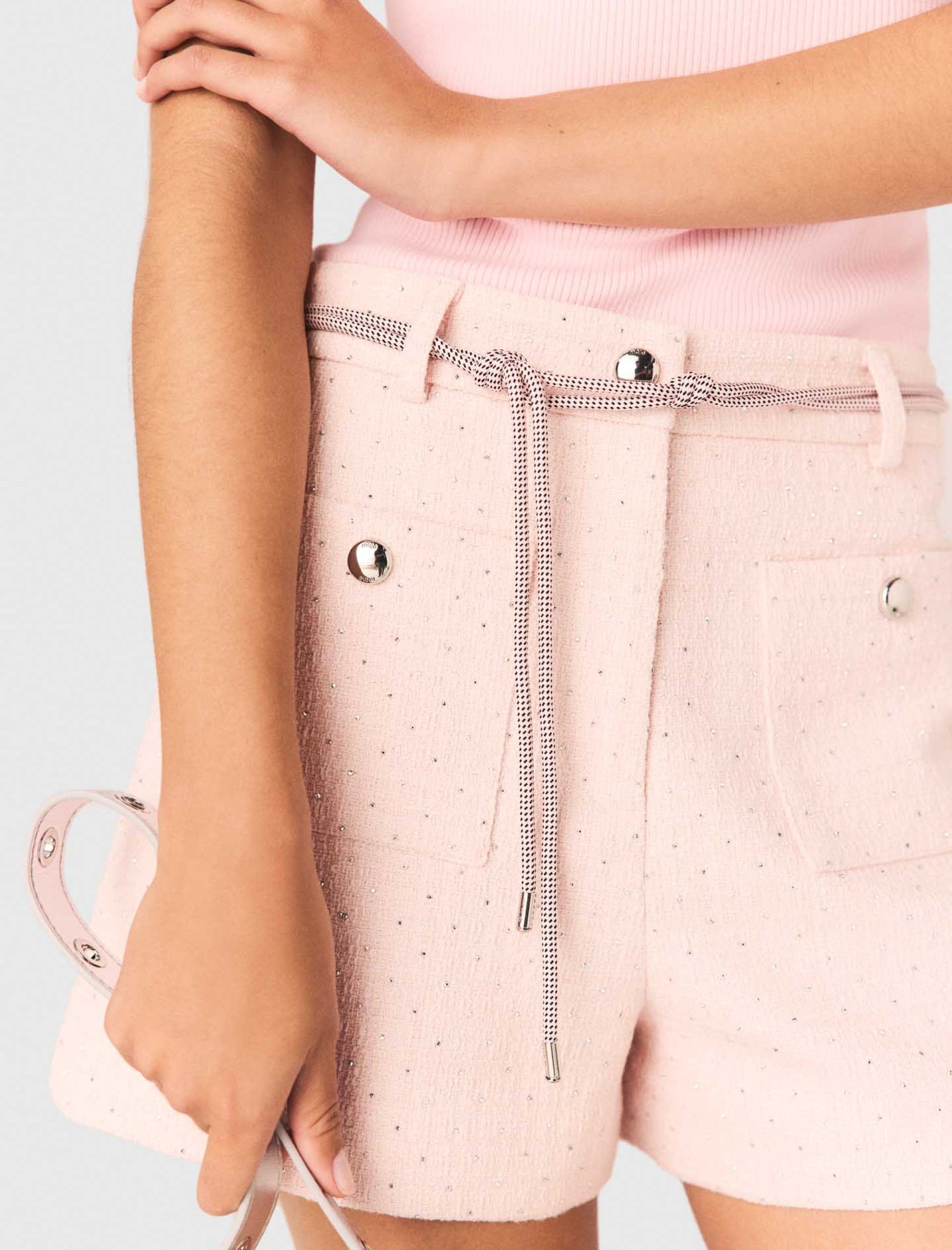 Женские твидовые шорты со стразами