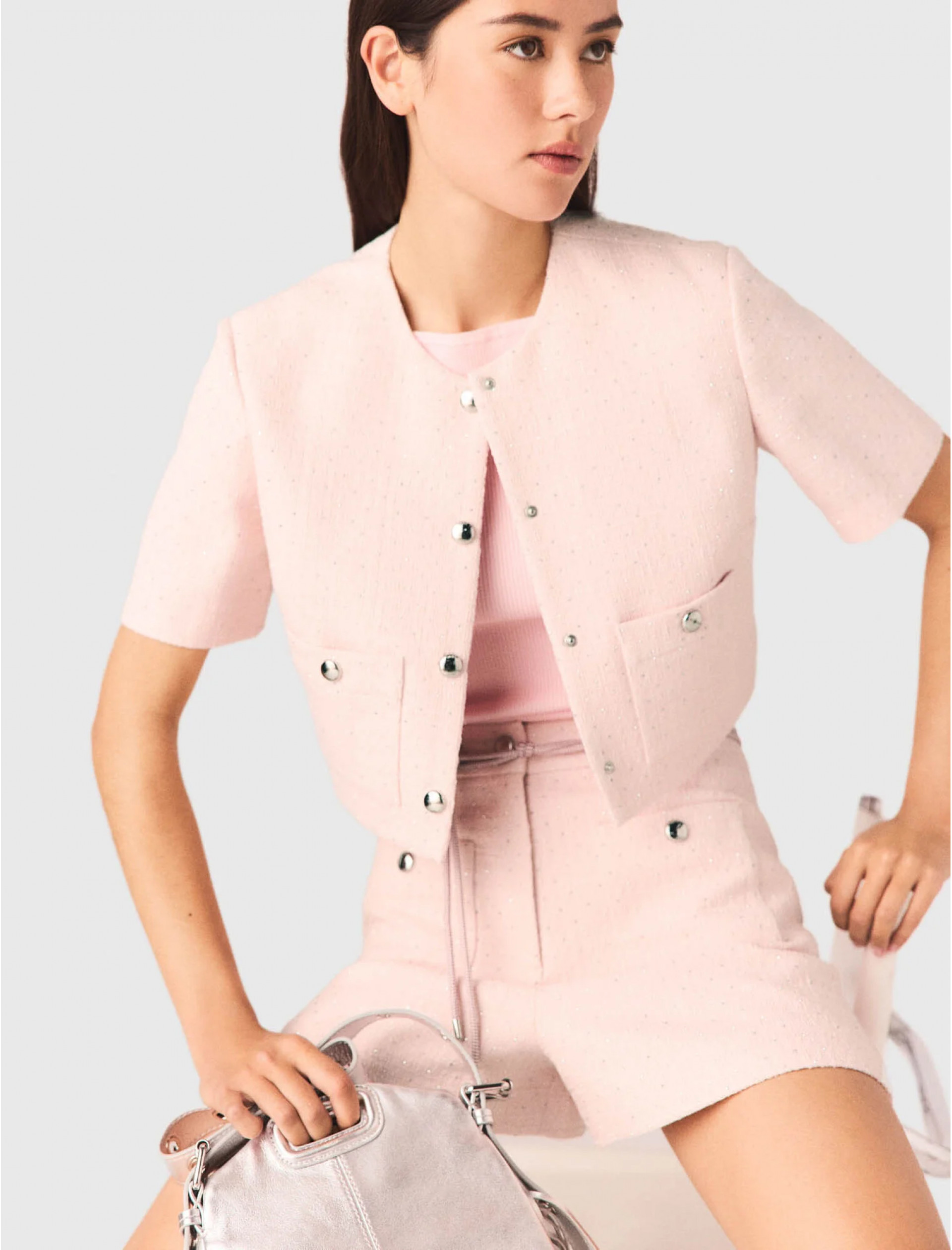 Женский твидовый жакет с короткими рукавами