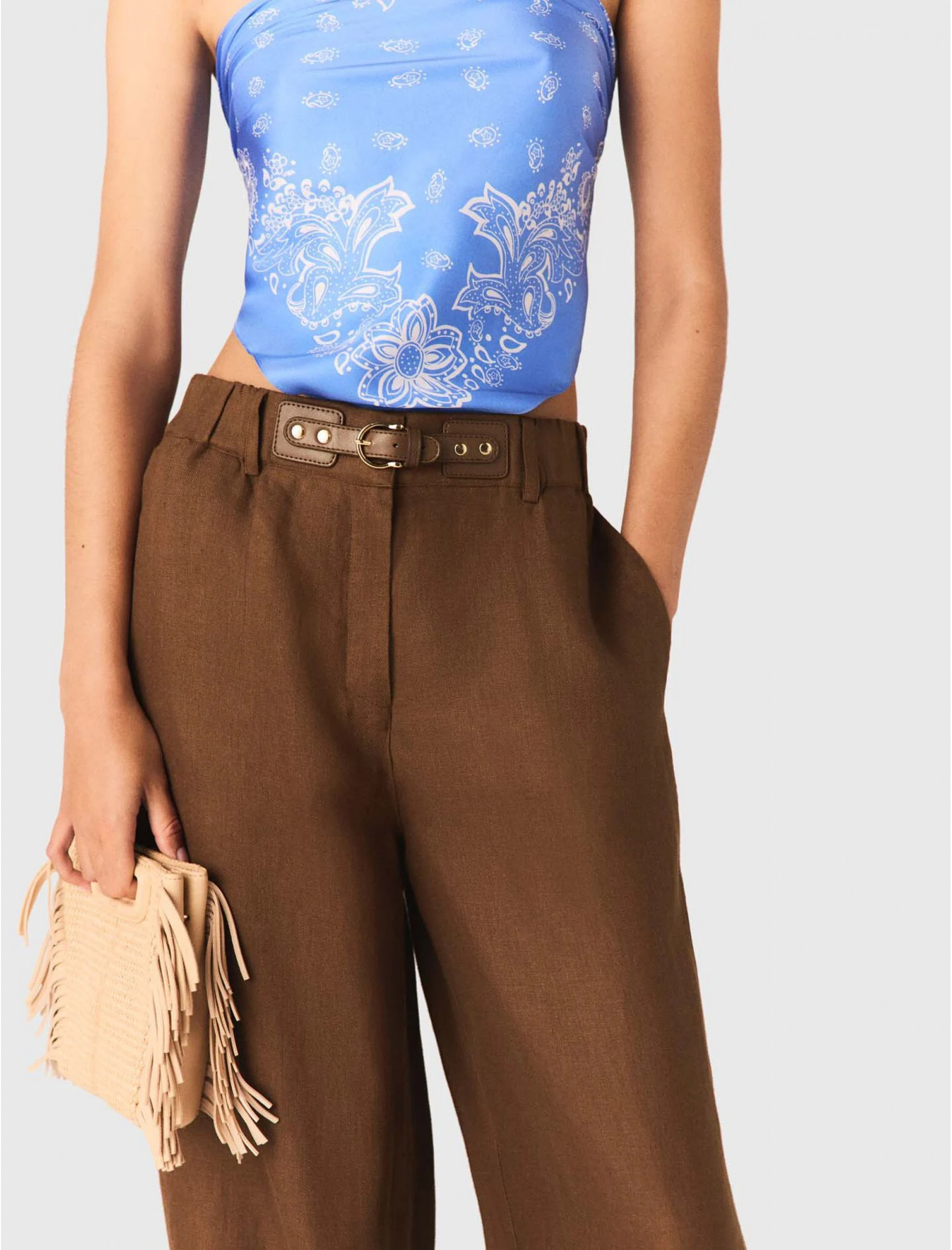 Жіночі коричневі льняні брюки Жіночі коричневі льняні брюки