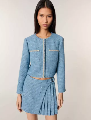 Жіночий короткий твідовий жакет з паєтками