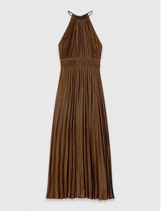 Женское коричневое плиссированное платье
